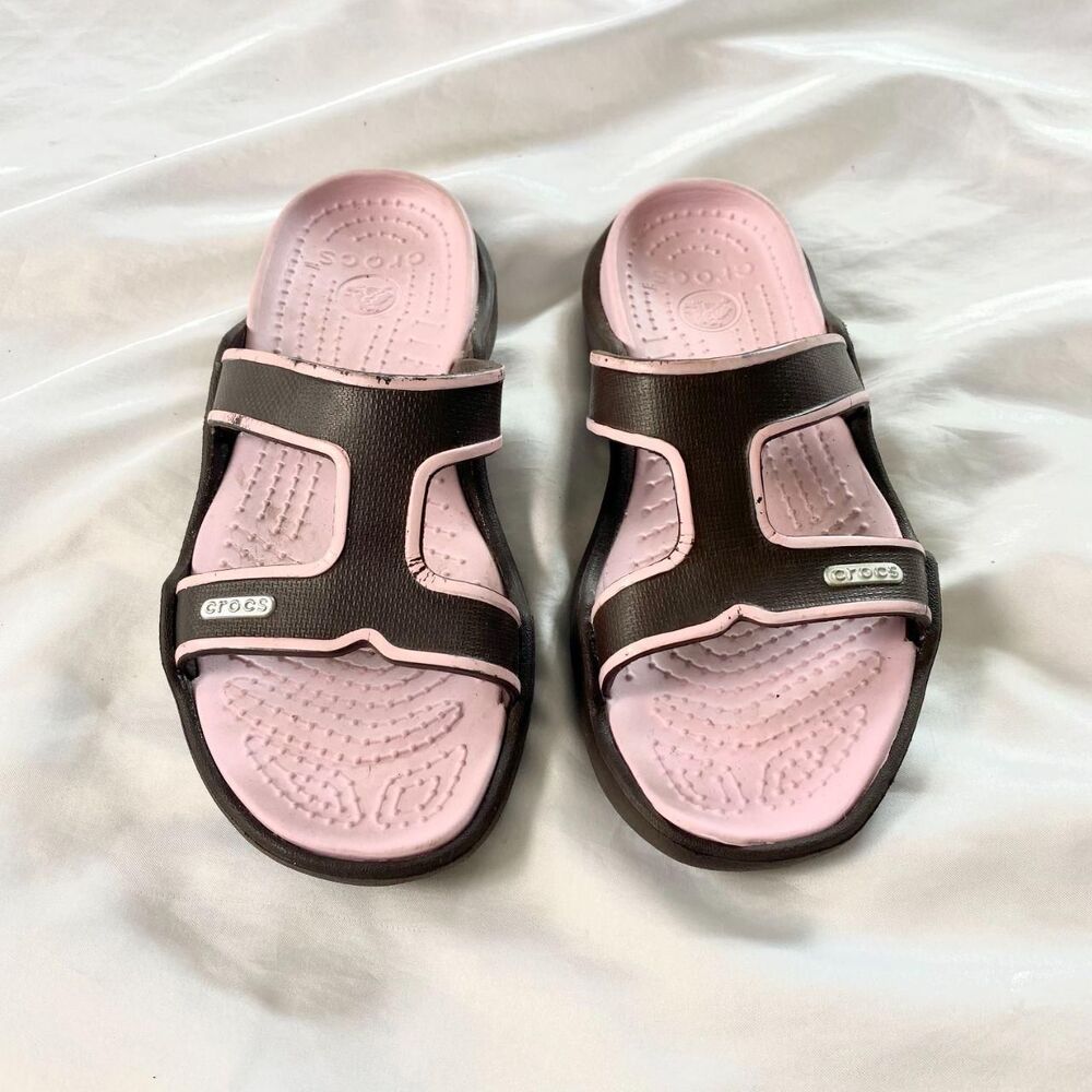 brown and pink Crocs Florence slide sandals US 7 Discontinued - Picture 1 of 7
